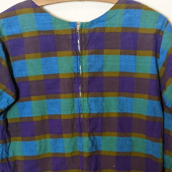 Vintage Fish Embroidered Gingham Checkered Plaid Top Boho Scandi Girl Angelica - Picture 4 of 6